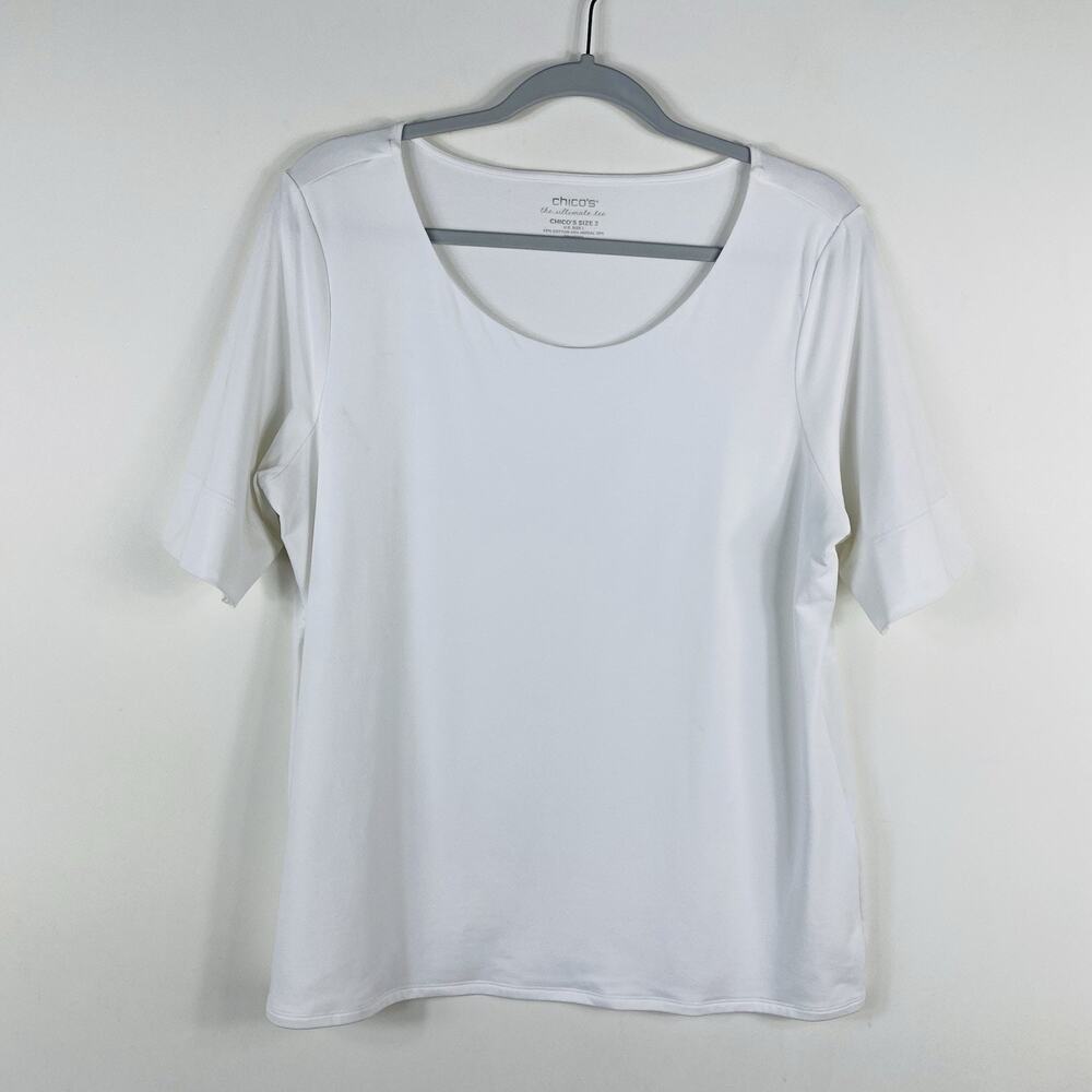 Chico's T-Shirt Large 2 12 White Ultimate Tee Touch Of Cool Ballet Neck
